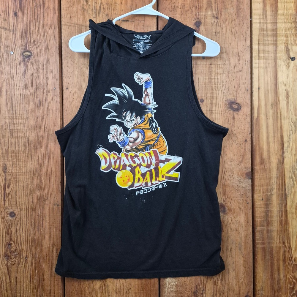Dragon Ball Z Goku Sleeveless Hooded Tank Top Black Small Anime Graphic Tee